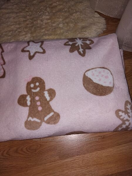 Ковдра флісова новорічна рожева Одеяло детское 180х120