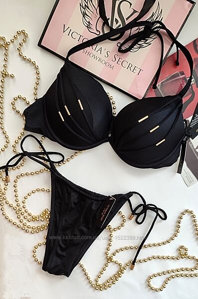 Victoria&acutes secret s 34c 75c купальник чорний з шимером стрінги на зав&acuteязках