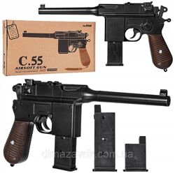 Металлический пистолет Маузер Mauser 2 обоймы, снимается дуло, пульки