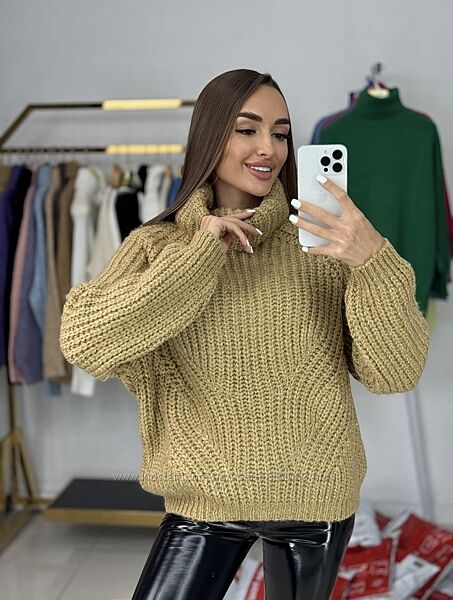 Світер з горловиною в стилі оверсайз, колір кемел