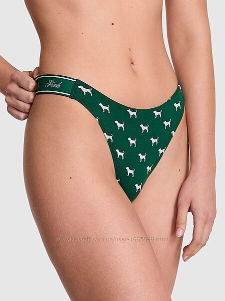 Трусики стрінги Logo Cotton Shine High-Leg Thong Panty Victoria&acutes Secret 