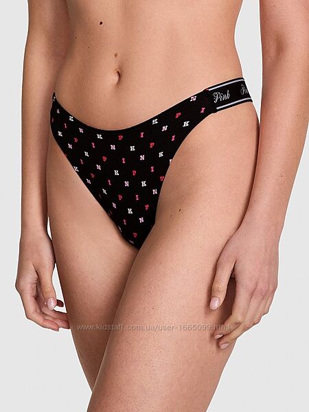 Трусики стрінги logo cotton shine high-leg thong panty victorias secret