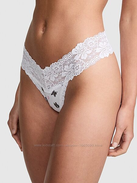 Трусики стрінги Wink Lace-Trim Thong Panty Pink Victoria´s Secret