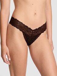 Трусики стрінги wink lace-trim thong panty pink victorias secret