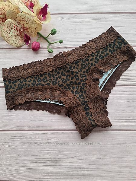 Трусики в рубчик з мереживом victorias secret