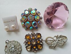Брошь, брошка avon, серьги жемчуг, кристалл, бусы чешское стекло, ссср, кул