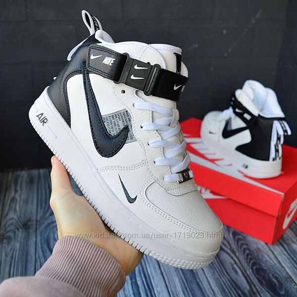 Nike Air Force 1 Mid White black кросівки з хутром зимові жіночі найк