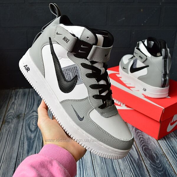 Nike Air Force 1 Mid White Gray кросівки найк чоловічі зимові високі кросс