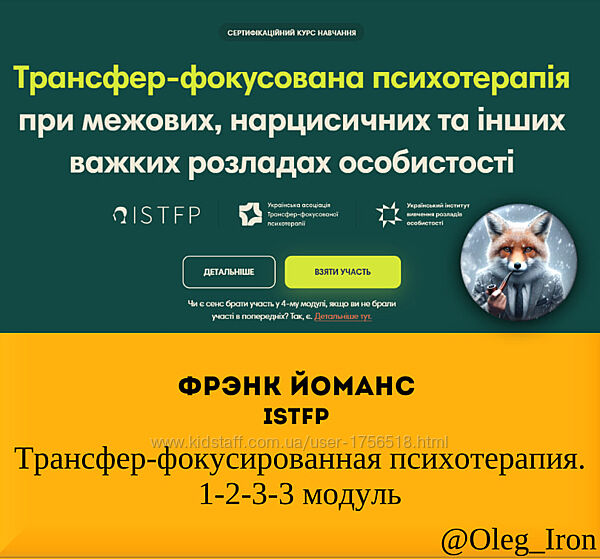 Фрэнк Йоманс ISTFP   Трансфер-фокусированная психотерапия. 1-2-3-4  модули