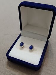 срібні сережки із натуральним синім лазуритом.