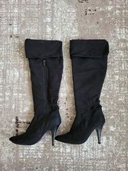 Замшеві ботфорти tamaris trend, чорні ботфорти на каблуку 36