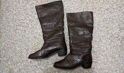Шкіряні коричневі чоботи, жіночі сапожки шкіряні, високі чоботи жіночі