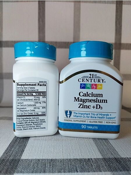 21st Century, кальций, магний, цинк и витамин D3, 90 таблеток