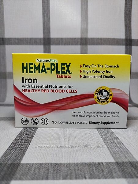 Natures Plus, Hema-Plex, залізо, 30 таблеток із повільним вивільненням