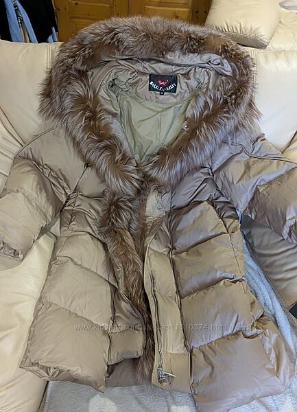  Зимовий пуховик пальто з натуральним хутром канадської лисиці, 48 розмір