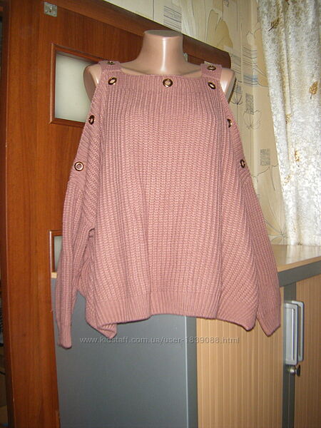 Свитер с открытыми плечами, крупная вязка, размер L-XL