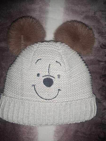 Тепла шапка ведмедик 0-3 міс
