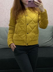 Новая желтая стеганная женская демисезонная куртка/бомбер на кнопках