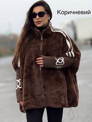 Шубка еко-мех з лампасами Великий розмір Оверсайз Шубка автоледи