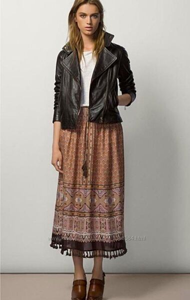 Massimo Dutti длинная юбка с бахромой размер S-M шелк вискоза 