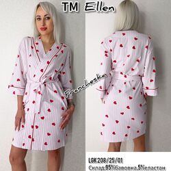 Домашній жіночий халат на запах у рожеву смужку з сердечками ТМ Ellen