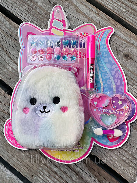 Набори дитячої косметики T086, T087 блиск для губ, тіні, брелок