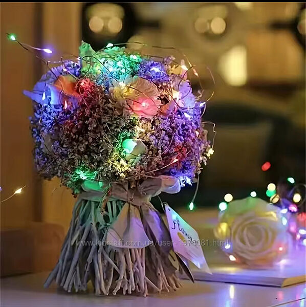 Світлодіодна гірлянда Роса на батарейках, 2 м-20 світлодіодів, мультіколір