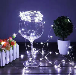 Світлодіодна гірлянда Роса на батарейках, 2 м-20 світлодіодів, холодний