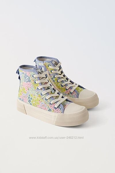 Високі кеди zara з квіточним принтом р.37