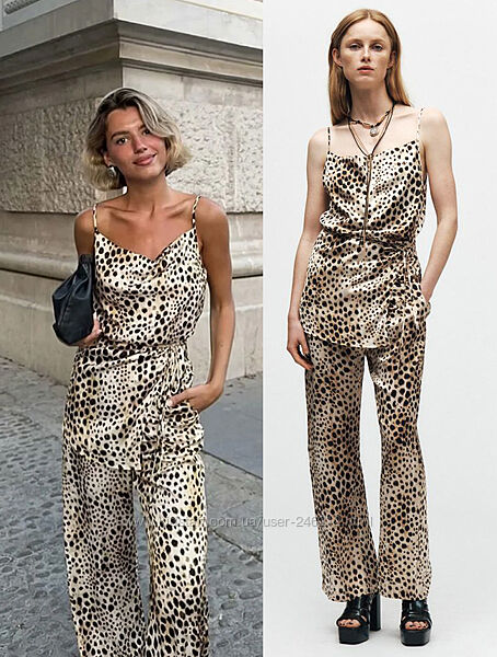 Атласний леопардовий костюм zara l/xl