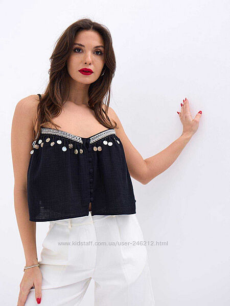 Чорний топ Zara з бісером S-M