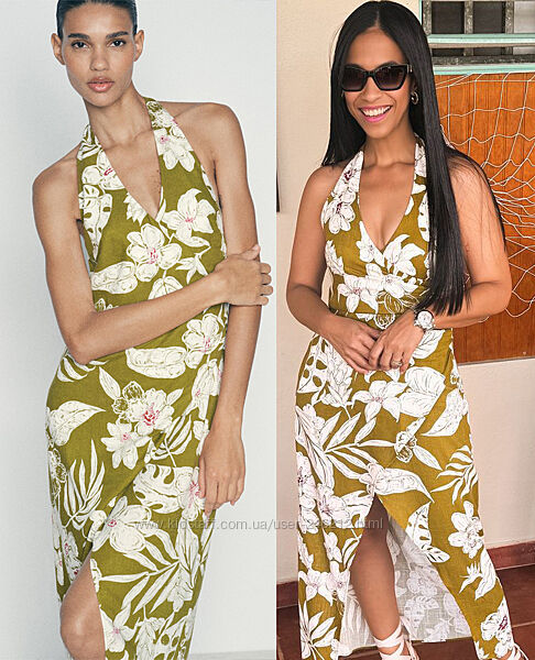 Тропічне плаття zara з льоном l/xl