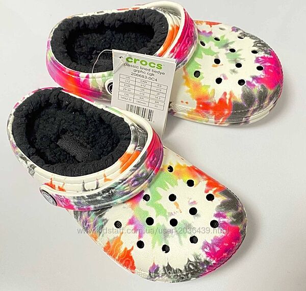 Дитячі зимові теплі крокси Crocs Classic Lined Tie Dye Multi/Black