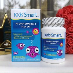 Kids Smart Омега 3 с высоким содержанием ДГК, фруктовый вкус, 30 рыбок