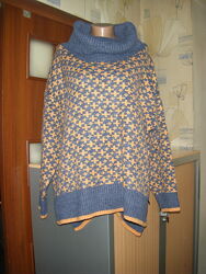 Теплый свитер-туника, яркий принт, размер ХL - 20 - 54