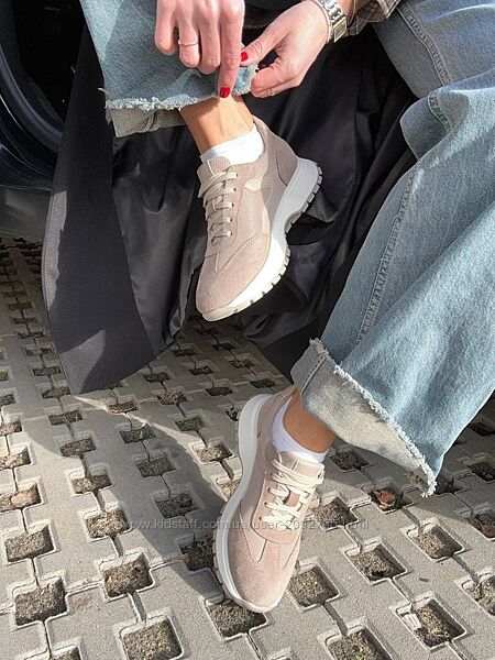 Кросівки жіночі замшеві чорні бежеві демісезонні Артикул 6200