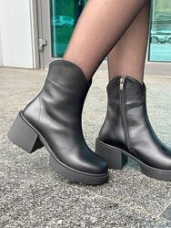  Черевики жіночі шкіряні демі зима чорні бежеві Артикул 8905 