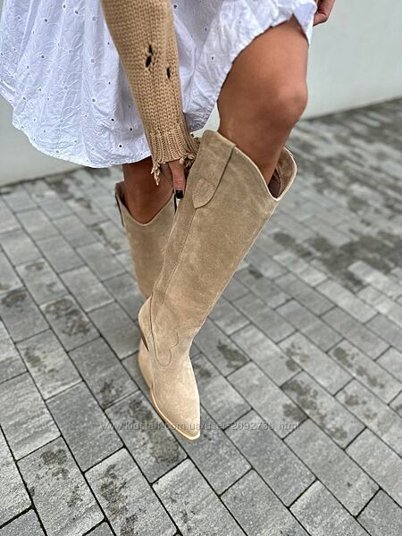 Чоботи казаки жіночі натуральна замша та шкіра демі Артикул 3608