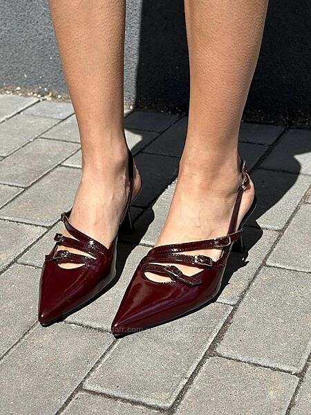 Слінгбеки жіночі натуральна лакована шкіра Артикул 5510 новинка 