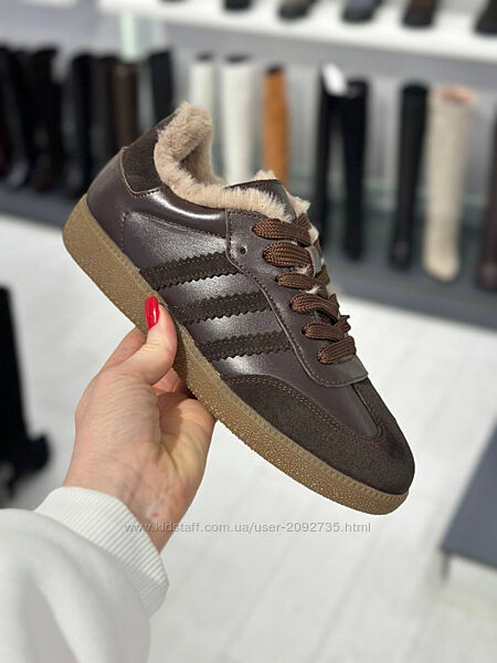 Кеди жіночі шкіряні шоколадні зимові Артикул 6302 новинка