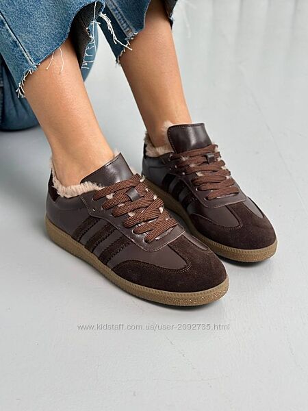 Кеди жіночі шкіряні шоколадні зимові Артикул 6302 новинка