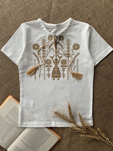 Футболка вишиванка для дівчинки, вишиті українські дитячі футболки 
