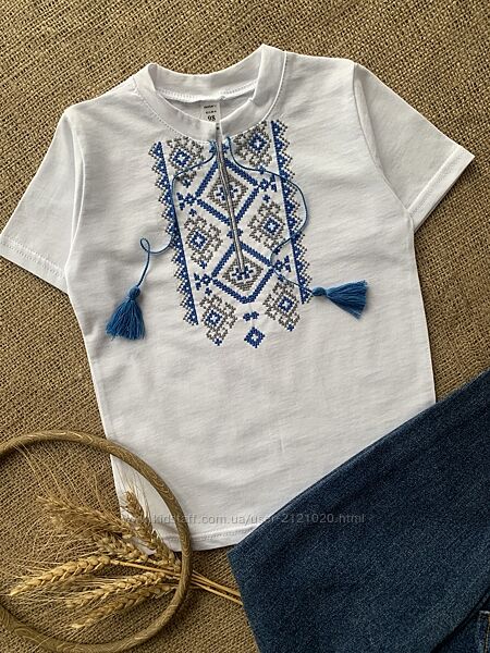 Футболка вишиванка для хлопчика біла, футболка з вишивкою біла дитяча, 