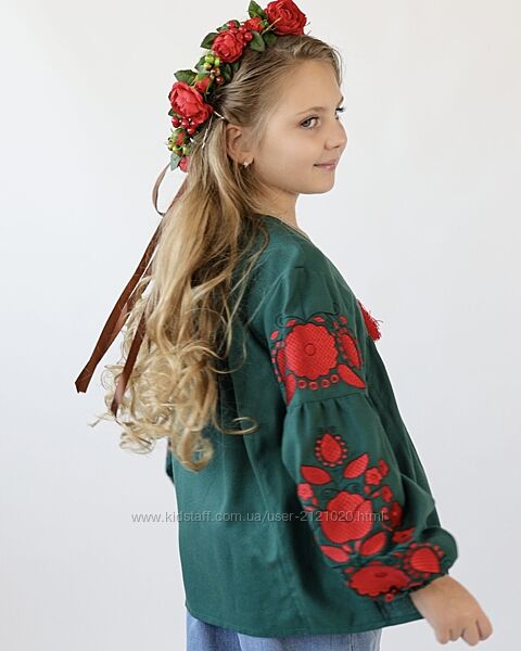 Сорочка вишиванка для дівчинки зелена 