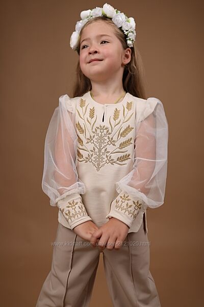 Святкова вишиванка для дівчинки моко, вишиванка для дівчинки пшениця беж, 