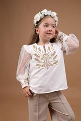 Святкова вишиванка біла для дівчинки пшениця 