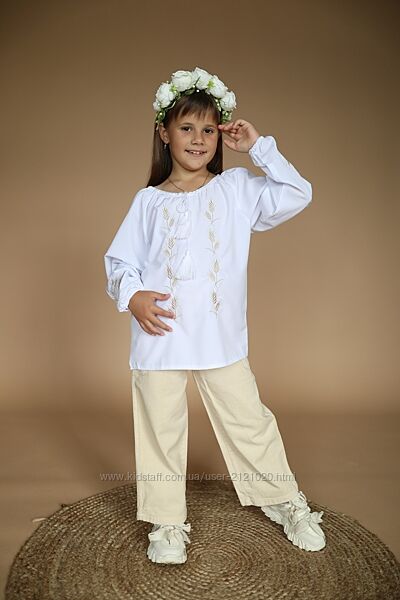 Вишиванка біла для дівчинки пшениця 