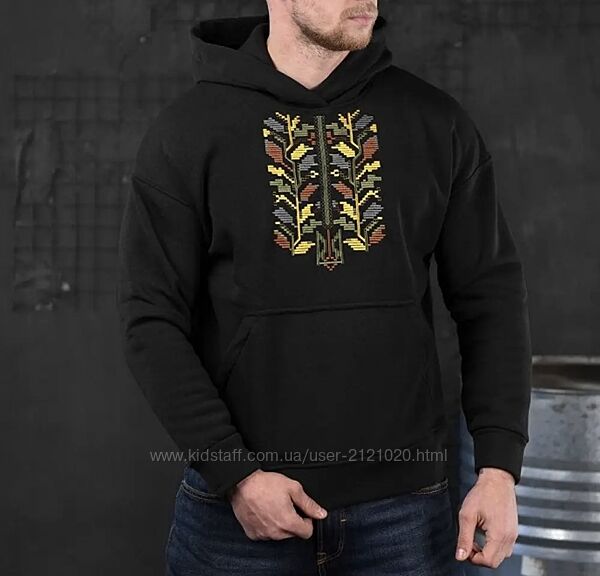 Худі етно чорний чоловічий, худі з вишивкою чоловічий