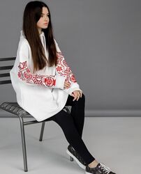 Худі білий подовжений з вишивкою жіночий, худі вишиванка жіночий, худі етно