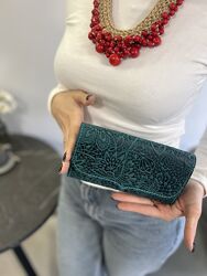 Гаманець шкіряний жіночий з тисненням бірюзовий